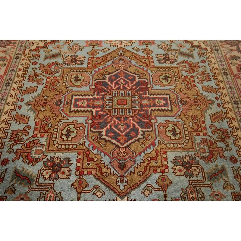 Light Blue Heriz Serapi Area Rug Handmade Wool Carpet - 7'9"x 9'11"