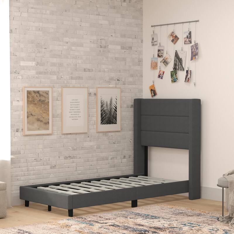 Upholstered Platform Bed with Wingback Headboard