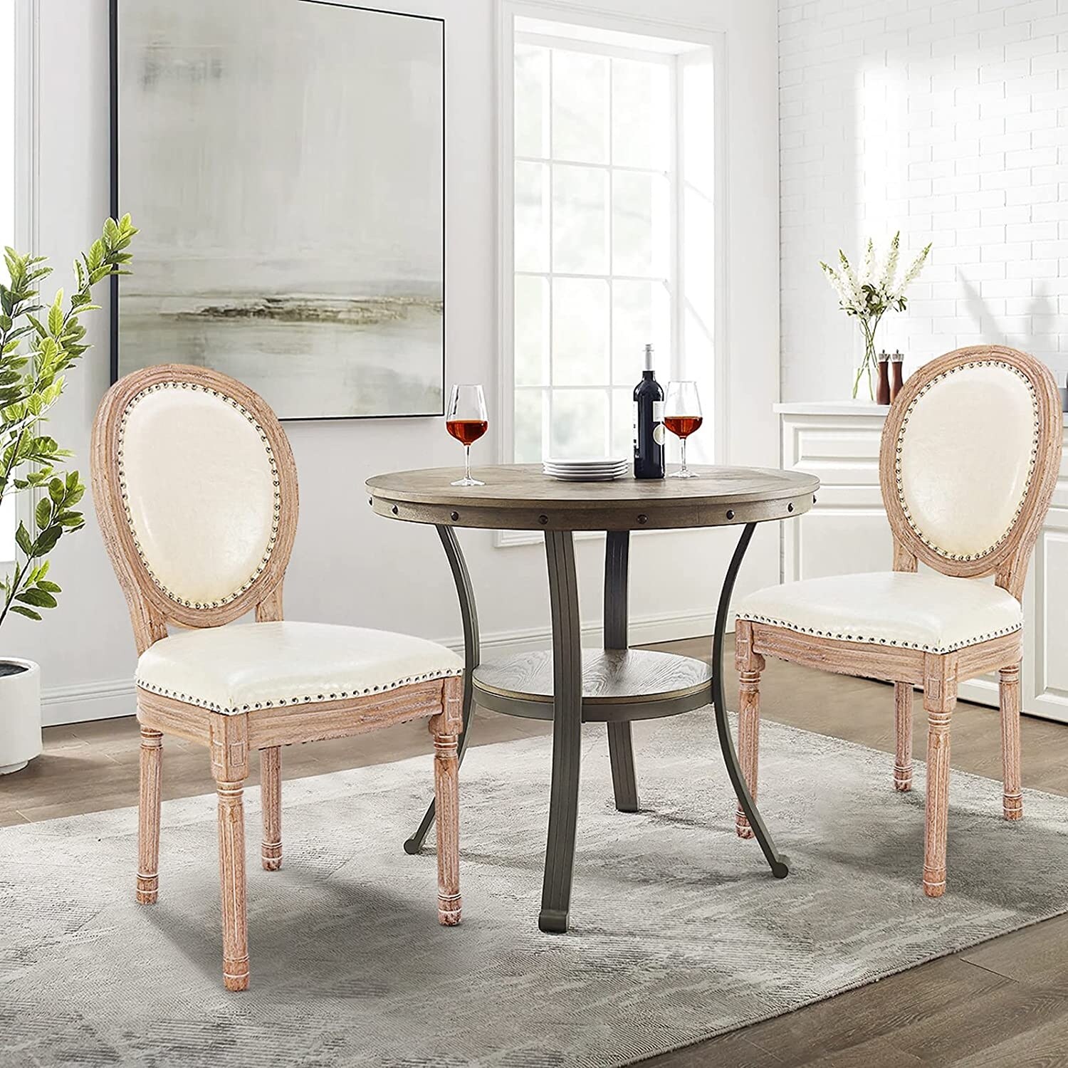 French Country Dining Chairs Set of 4, Farmhouse Dining Chairs with Round  Backrest, Mid Century Upholstered King Louis Back Accent Side Chair with