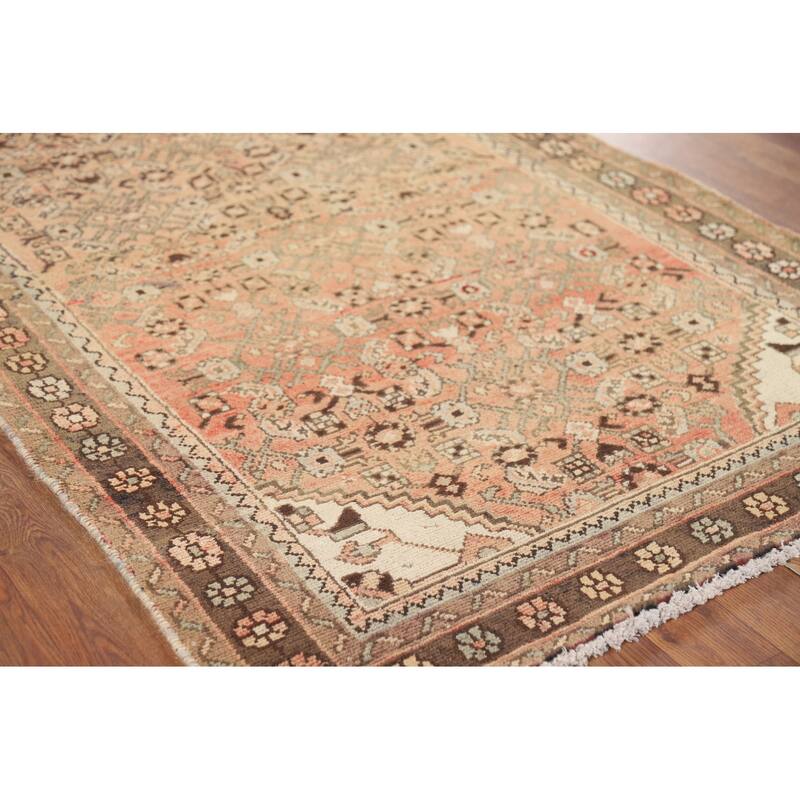Hamedan Vintage Persian Runner Rug Handmade Orange Wool Carpet - 3'5" x 10'4"