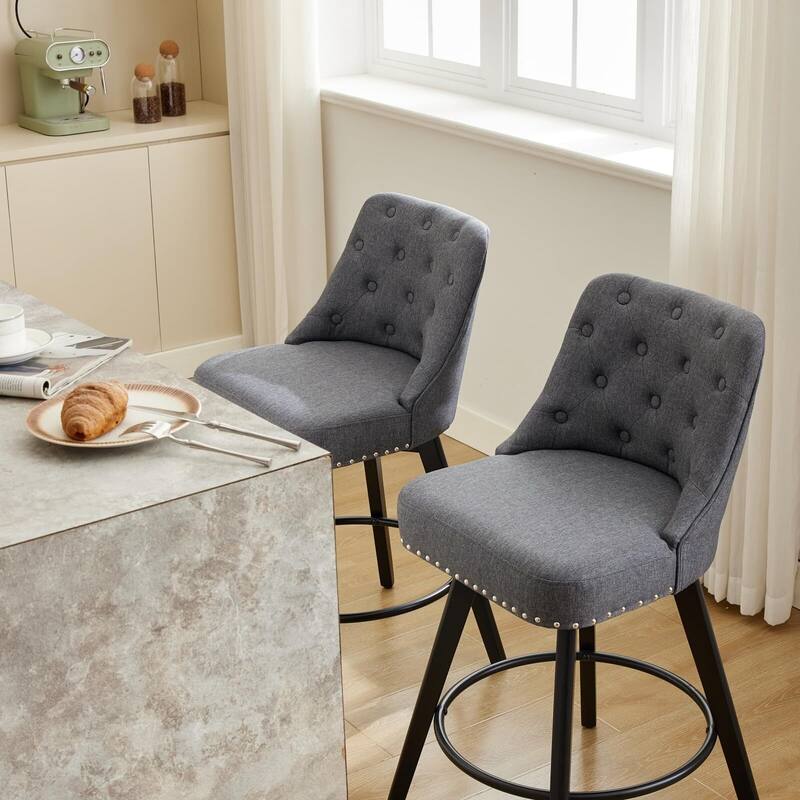 Bar Stools Set of 2, 26" Seat Height Barstools, Swivel Bar Chairs with Upholstered, Footrest, Backrest and Metal Legs