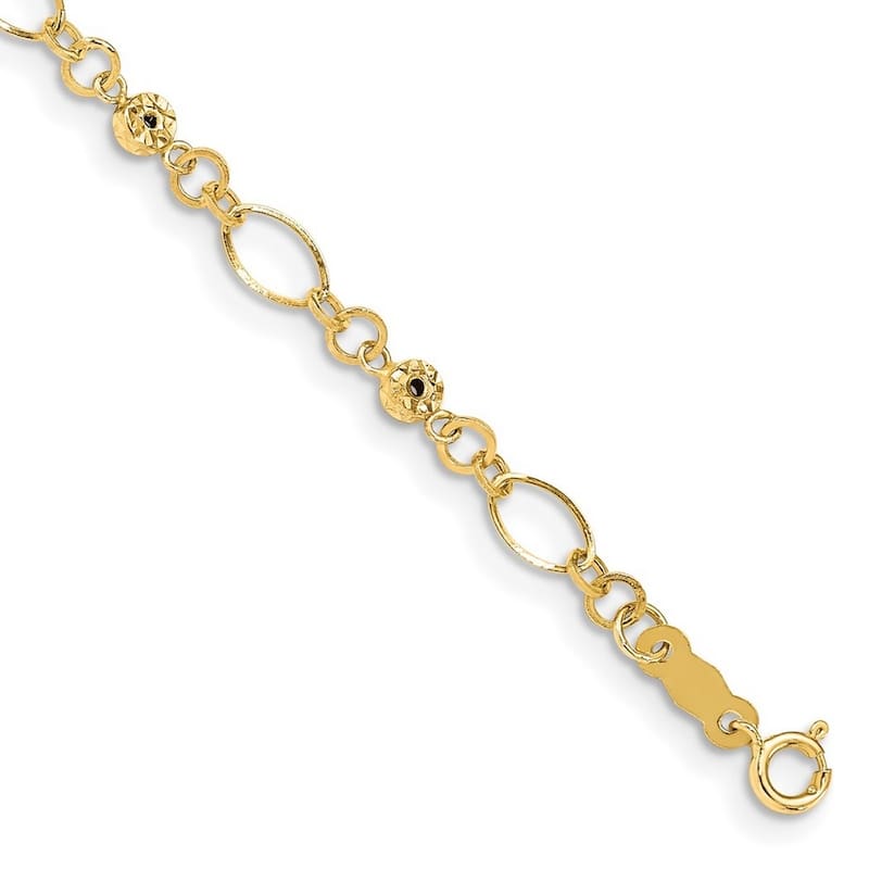 Curata 14k Yellow Gold 7.5" Diamond Cut Beads Oval Links Bracelet
