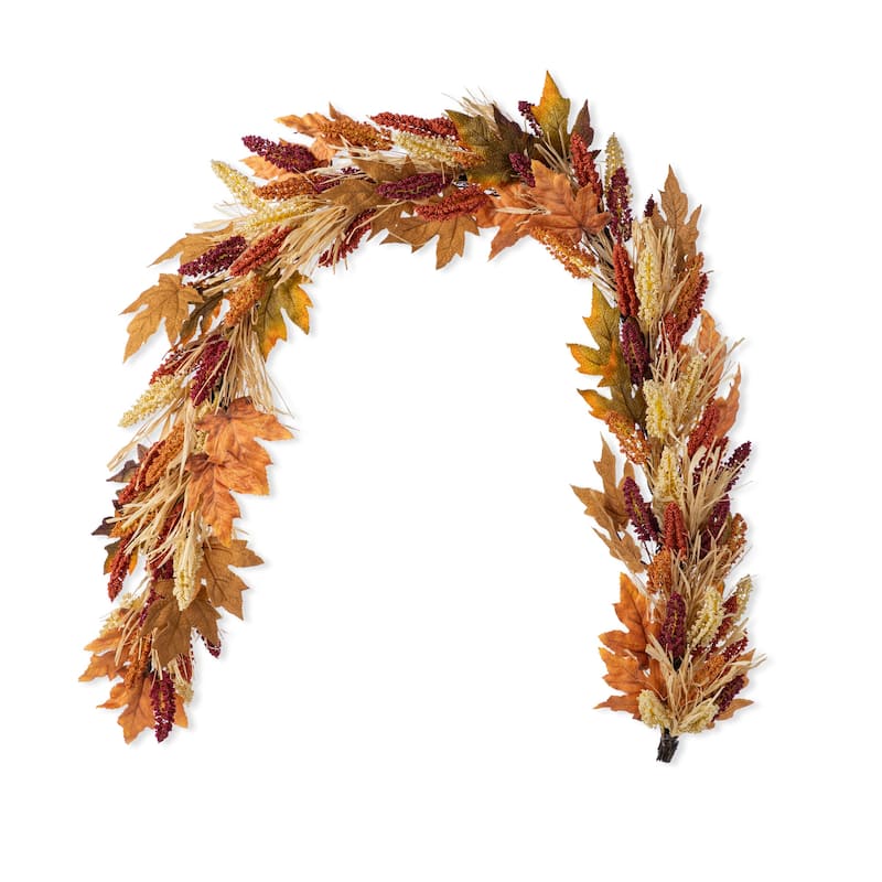 Glitzhome Fall Harvest Artificial Sorghum Garland Wreath Swag Floral Porch Decor