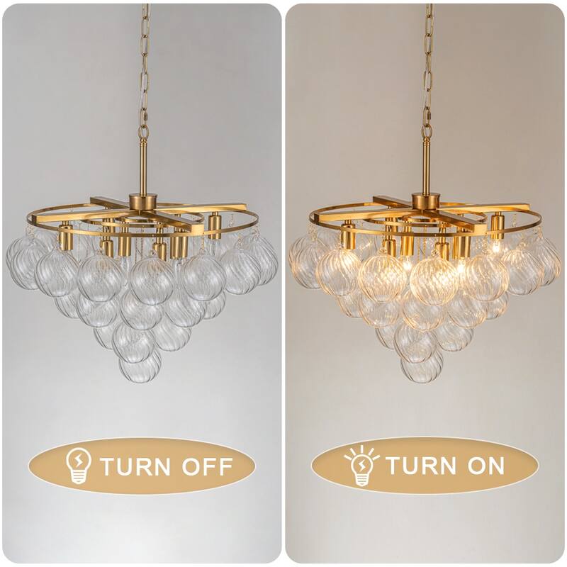 Starsky 8- Light 23in. Modern Glam Cluster Glass Bubble Chandelier with 28 Swirled Glass Globe Bubble