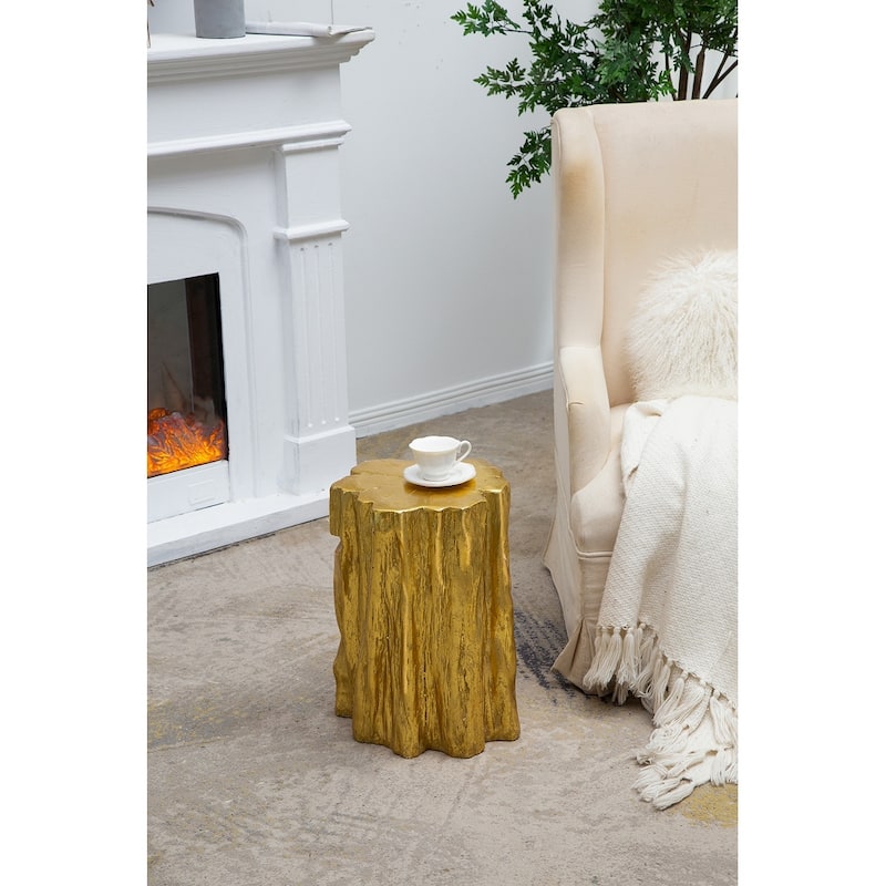 GDFStudio Evelyn Bardot Unique 20" Tree Trunk Accent Stool in Antique Gold with Hand-Crafted Texture - 13.5" W x 13" D x 20" H