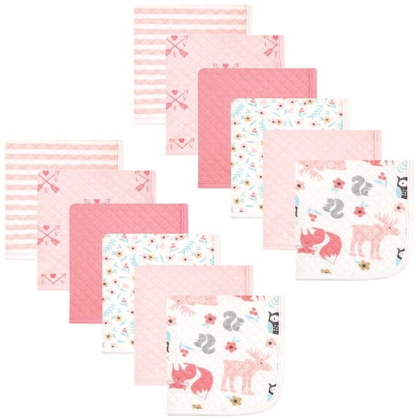 slide 1 of 1, Hudson Baby Infant Girl Quilted Cotton Washcloths, Girl Forest, One Size - Girl Forest - One Size One Size - Girl Forest