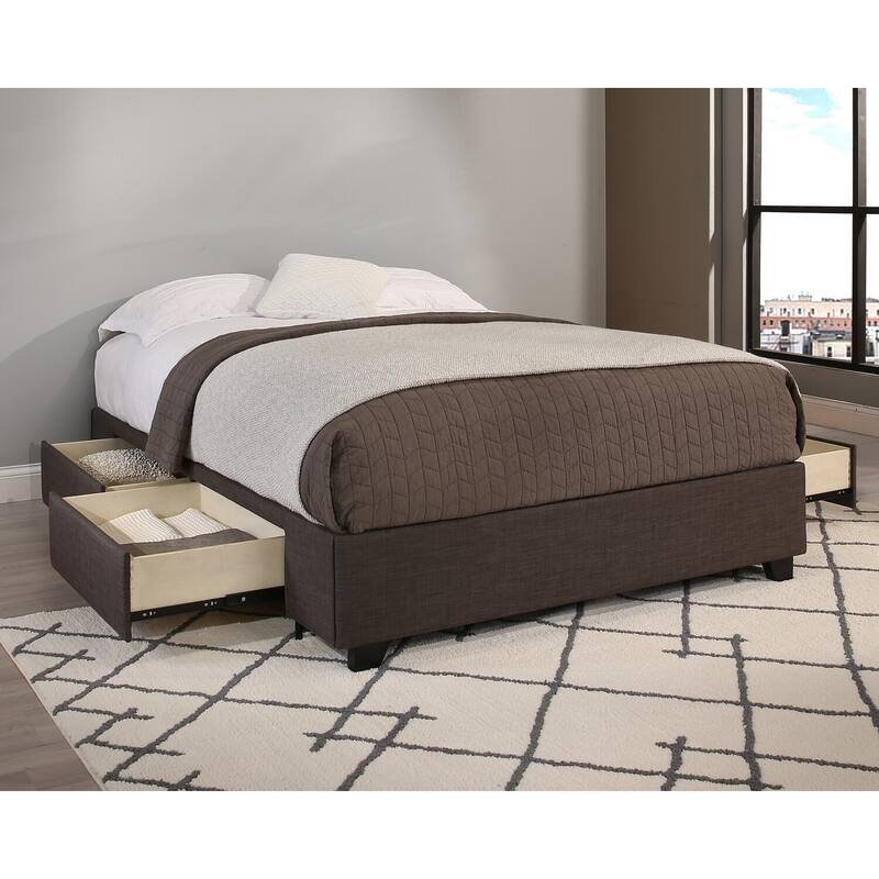 Queen Storage Bed with Drawers - Grey Platform Bed Frame, Modern Bedroom Furniture