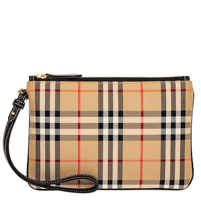 Burberry Payton Check Pouch Bag - Beige + Multicolor