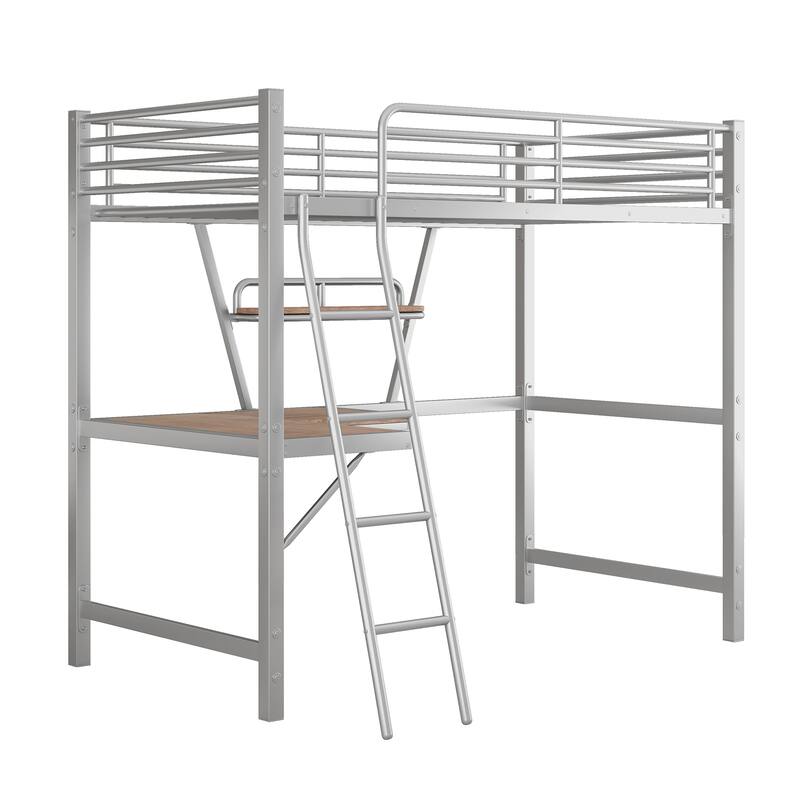 Twin Size Loft Bed with Desk and Shelf, Metal & MDF Frame, Black