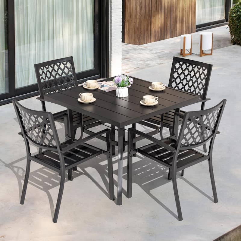 Outdoor Dining Set, Iron Finish, Black with Gold Speckles