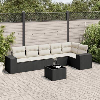 vidaXL Garden Sofa Set Black PE rattan Large Adjustable Armrests - 24.4 x 32.7 x 27.2