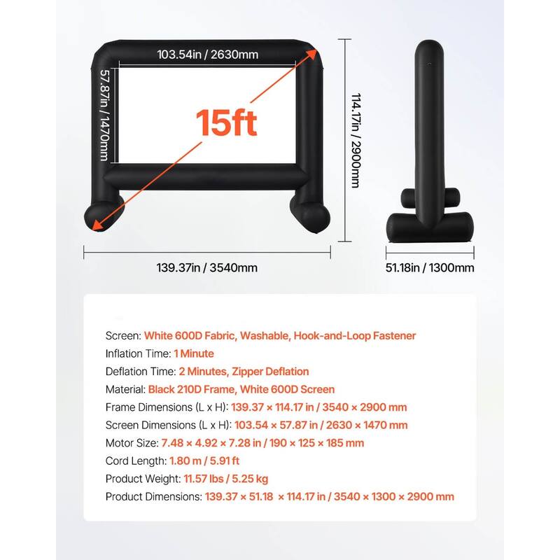 Wrinkle-Free 600D Fabric, Silent Blower Quick Setup Portable Backyard Projection Screen for Camping Parties & Home Theater