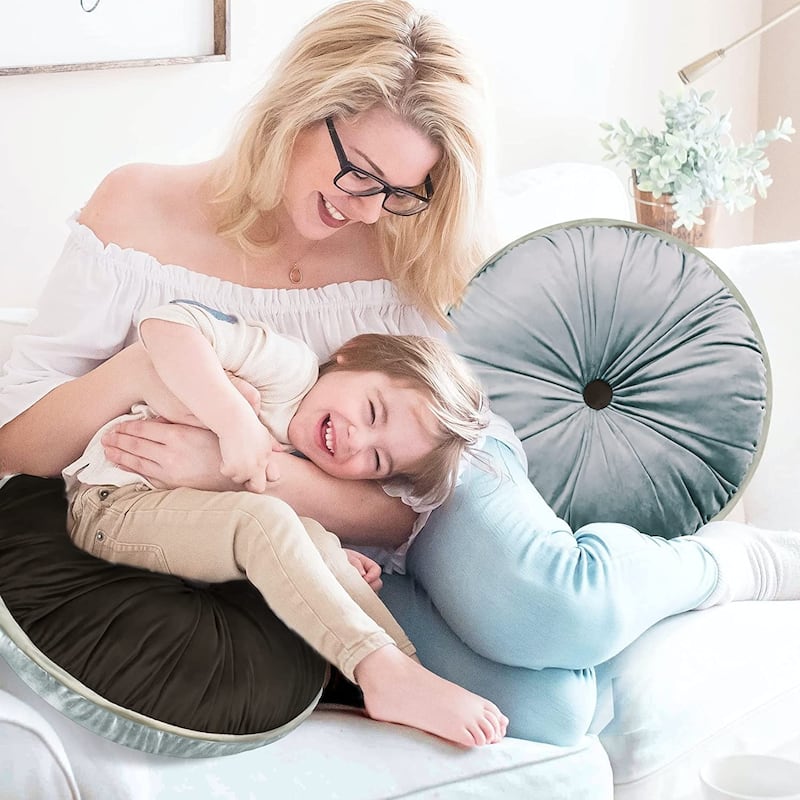 WOWMAX Round Button Tufted Pumpkin Pleated Cushion Throw Pillow 15"