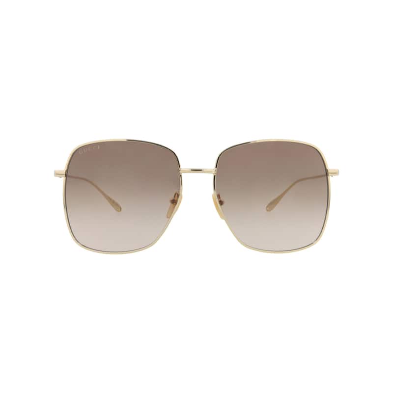 Gucci Square-Frame Metal Sunglasses - Gold Gold Brown - Gold - Brown Lens