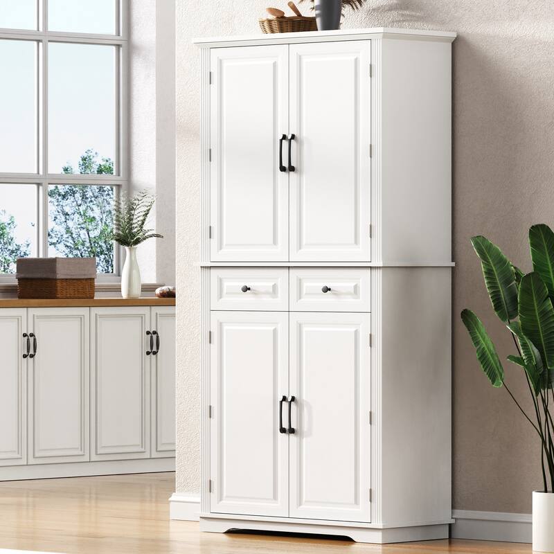 71"Tall Kitchen Pantry Cabinet with 3 Pull Out Cabinet Organizers,Embossed Texture Storage Cabinet with 6 Door Shelves,2 Drawers