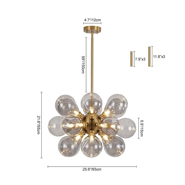 dimension image slide 2 of 4, 18-Light Cluster Blue Glass Bubble Chandelier - 25in Wide Gold