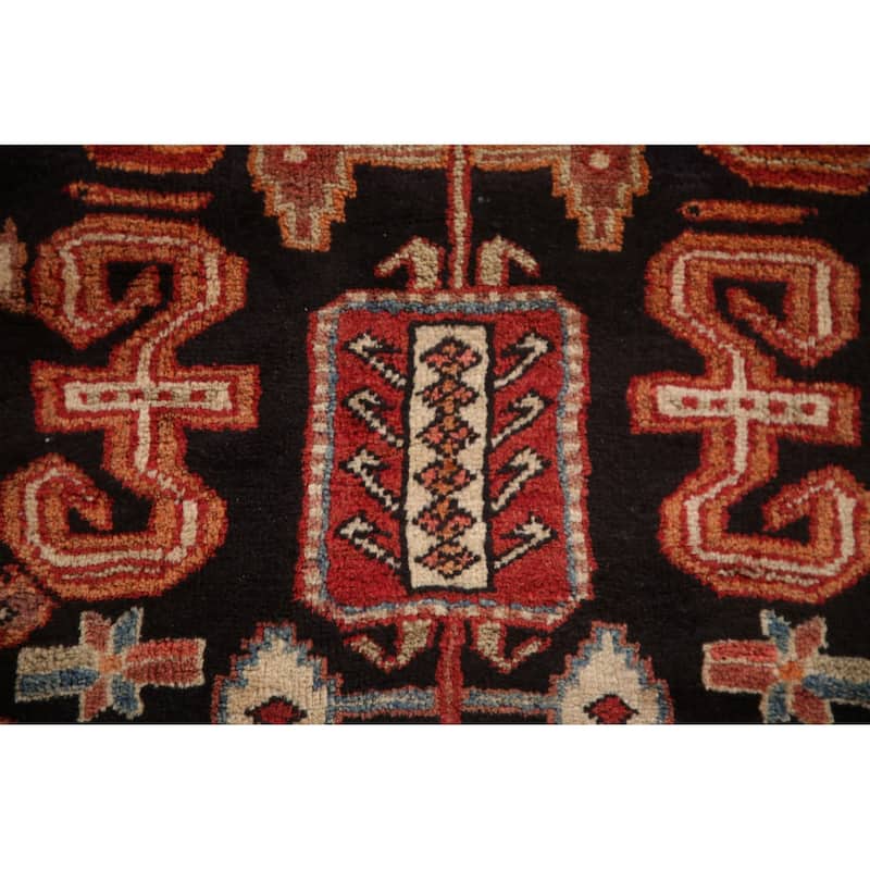 Black Tribal Meshkin Persian Vintage Runner Rug Handmade Wool Carpet - 3'2"x 9'3"