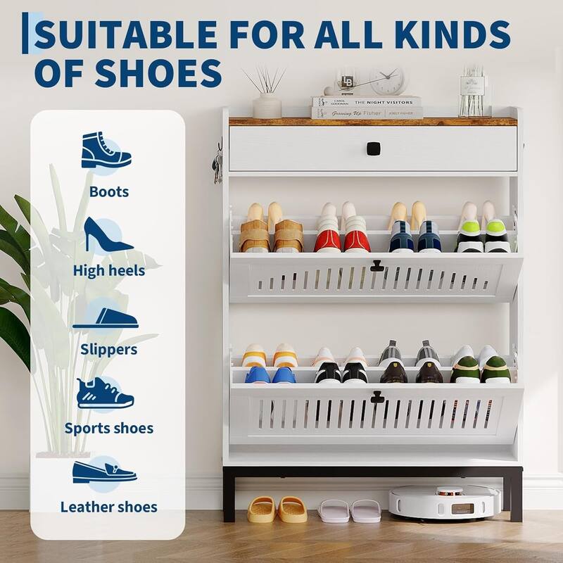 Freestanding 2 Flip Drawer Shoe Cabinet Organizer for Entryway, Hallway, Living Room