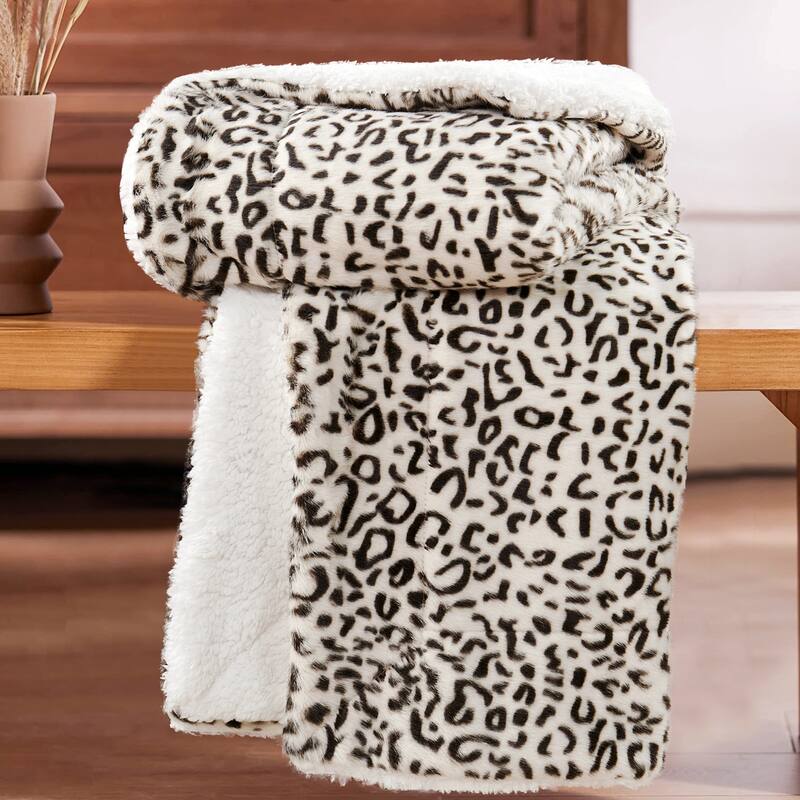 Breathable Cozy FauxFur Snow Leopard Throw