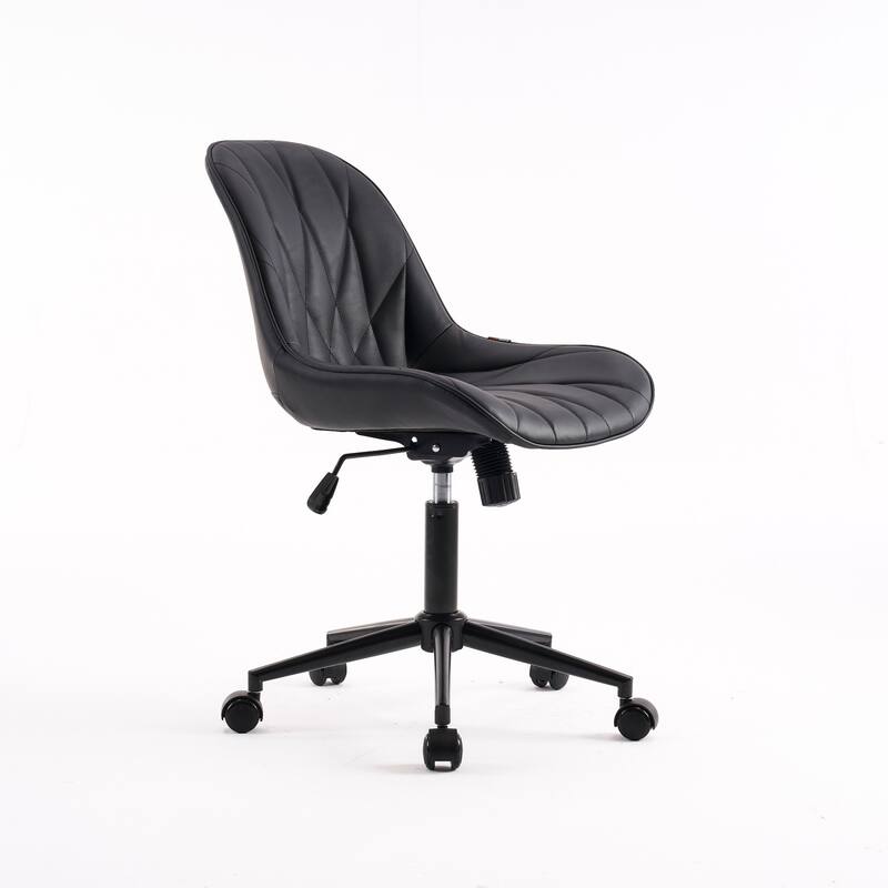 Armless Swivel Office Chair, Faux Leather Task Chairs with Wheels