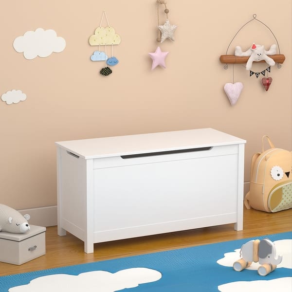 slide 2 of 27, Kids Wooden Toy Box Storage with Safety Hinged Lid for Bedroom, Playroom, Hallway White