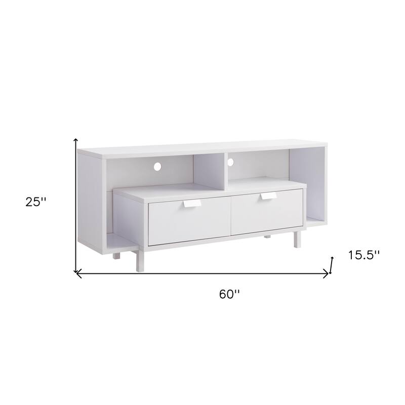 HomeRoots 60" White Wood Enclosed and Open Storage TV Stand - 60.00 in. x 25.00 in. x 15.50 in.