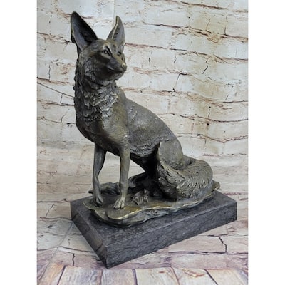 Signed Original Hot Cast Imitative Fox Shy Animal Bronze Sculpture By Williams Figurine