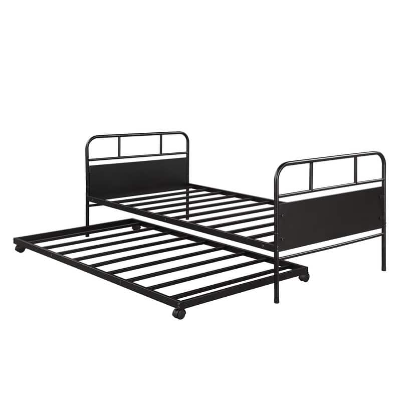 Twin Size Metal Daybed with Trundle Built-in Casters