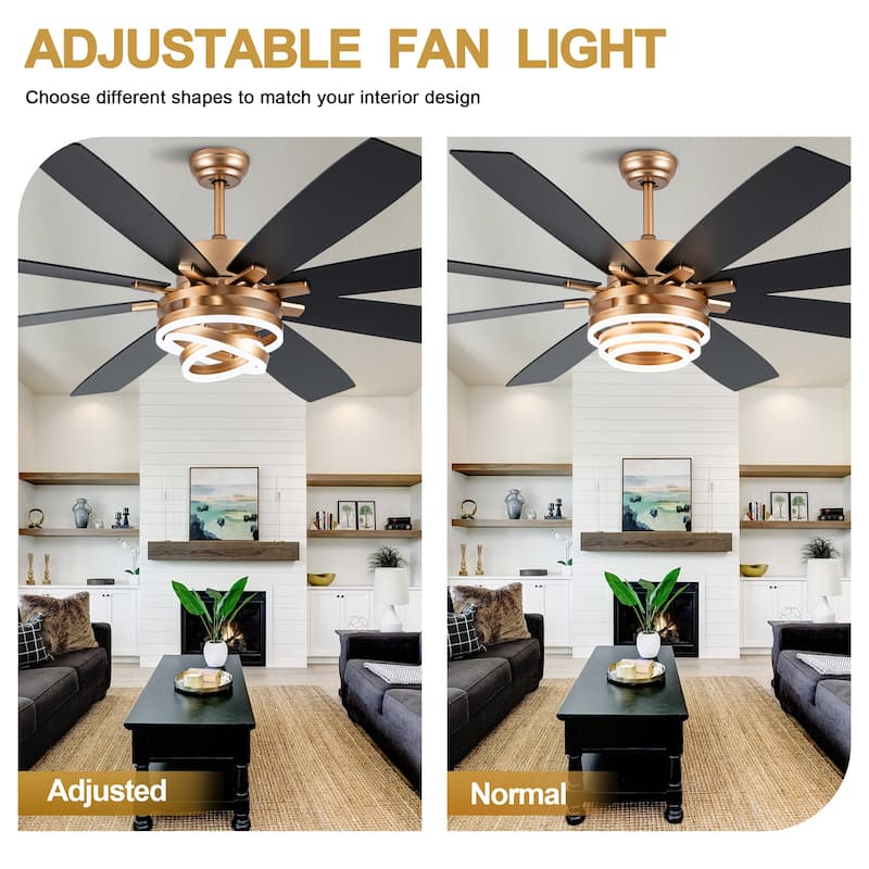 Cusp Barn 52"/72" Modern Large Dimmable LED Ceiling Fan with Lights and Remote, Reversible 8-Blade DC Motor DIY Shape Chandelier