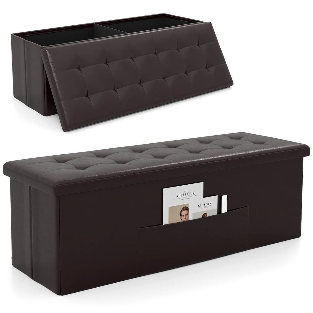 Costway 43 Inches Folding Storage Ottoman Bench with Side Pocket