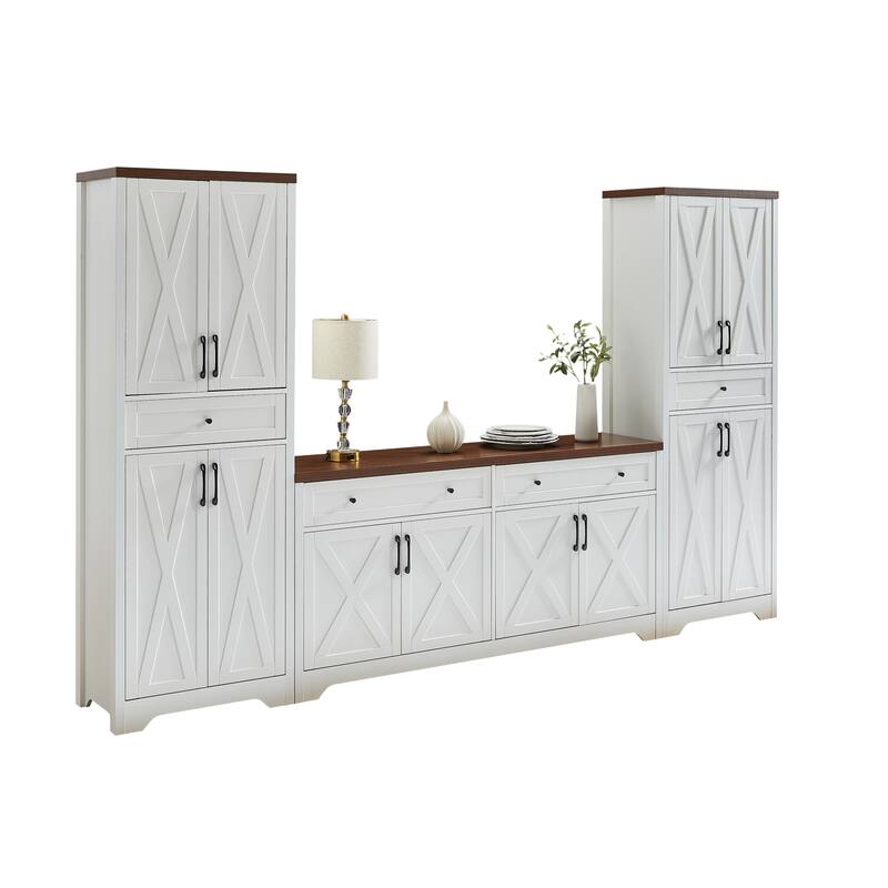 TV Cabinet Set Multifunctional TV Wall, One TV Cabinet and Two Sideboards for Living Room, 108.7"L x 15"W x 68"H.