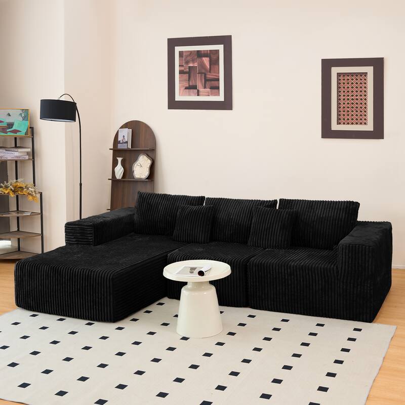 Modular Sectional Sofa with L-Shape Chaise, Full-Compressed Boneless Cloud Sofa, Corduroy Upholstered 3 Seater Sofa