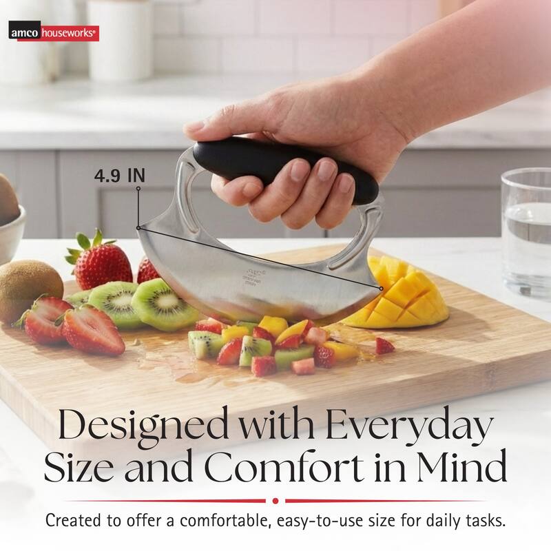 Amco Stainless Steel Handheld Mezzaluna Silicone Handle - 6.25" x 4.75" x 1.5"