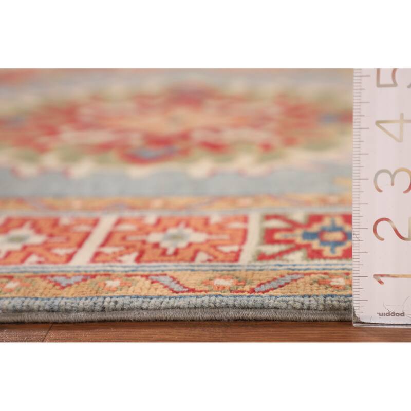 Geometric Kazak Accent Rug Hand-Knotted Oriental Blue Wool Carpet - 3'3"x 5'0"