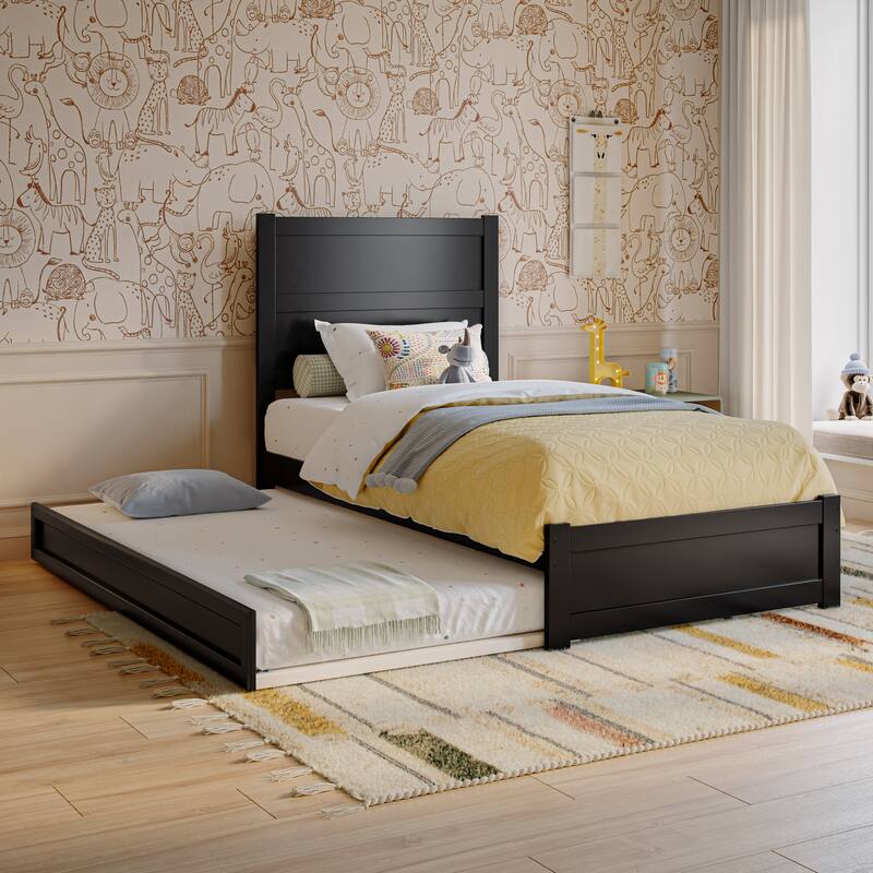 Aveline Wood Platform Bed with Matching Footboard & Trundle - Black - Twin