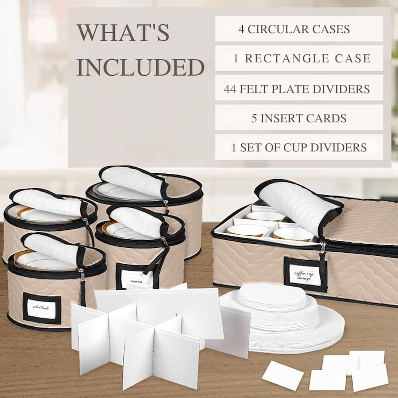 Dinnerware Storage Organizer 5-Piece Set for Fine China, Plates, Saucers, Bowls, Tableware Cups & More.