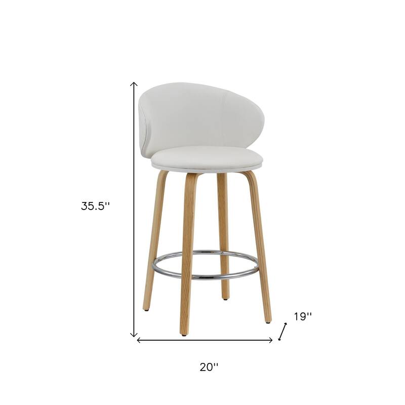 HomeRoots Set of Two 26" White and Brown Faux Leather and Solid Wood Low Back Counter Height Bar Chairs