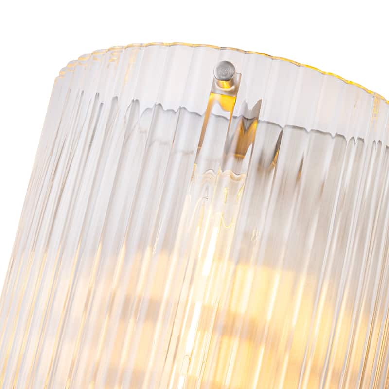 Brushed Nickel Wall Sconce Half-Cylinder Fluted Clear Glass Shade