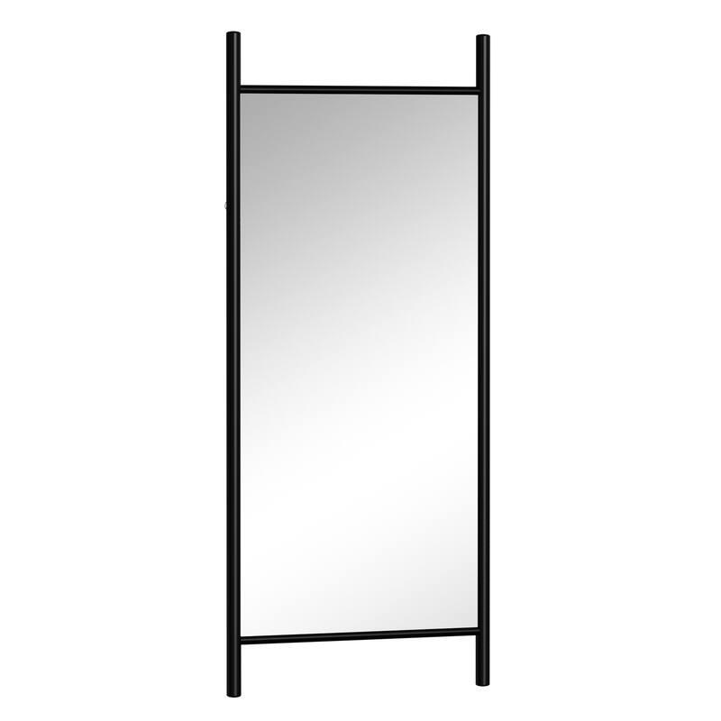 HomeRoots 71" Black Wood Leaning Ladder Framed Full Length Mirror - 31.50 in. x 70.87 in. x 1.57 in.