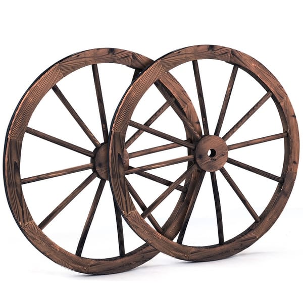 Shop Costway Set Of 2 30 In Decorative Vintage Wood Garden Wagon