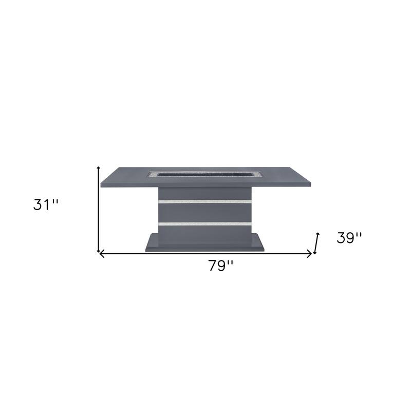 HomeRoots 79" Dark Gray Faux Crystals Glass and Wood Pedestal Base Dining Table - 79 in. x 31 in. x 39 in.