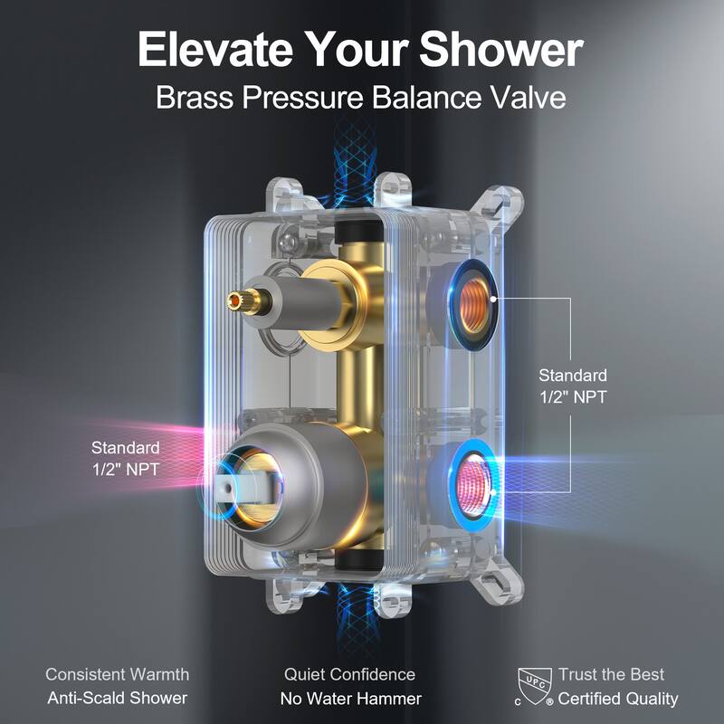 GRANDJOY Dual Shower Kit with Round Rainfall Head and Hand Shower, Lever Control Valve