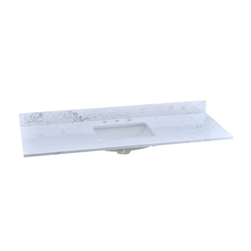 PROOX Bath Cultured Marble Vanity Top Undermount Rectangle Sink Backsplash Included - 60"W x 22" D - Mid Sink
