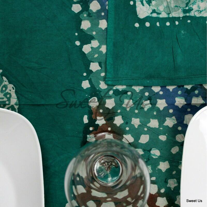 Cotton Batik Print Floral Tablecloth Rectangle - 58 x 90 in