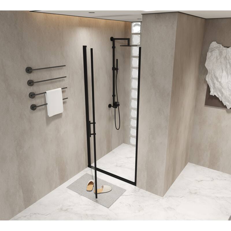 Pivot Semi-Frameless Shower Door in Matte Black Finish