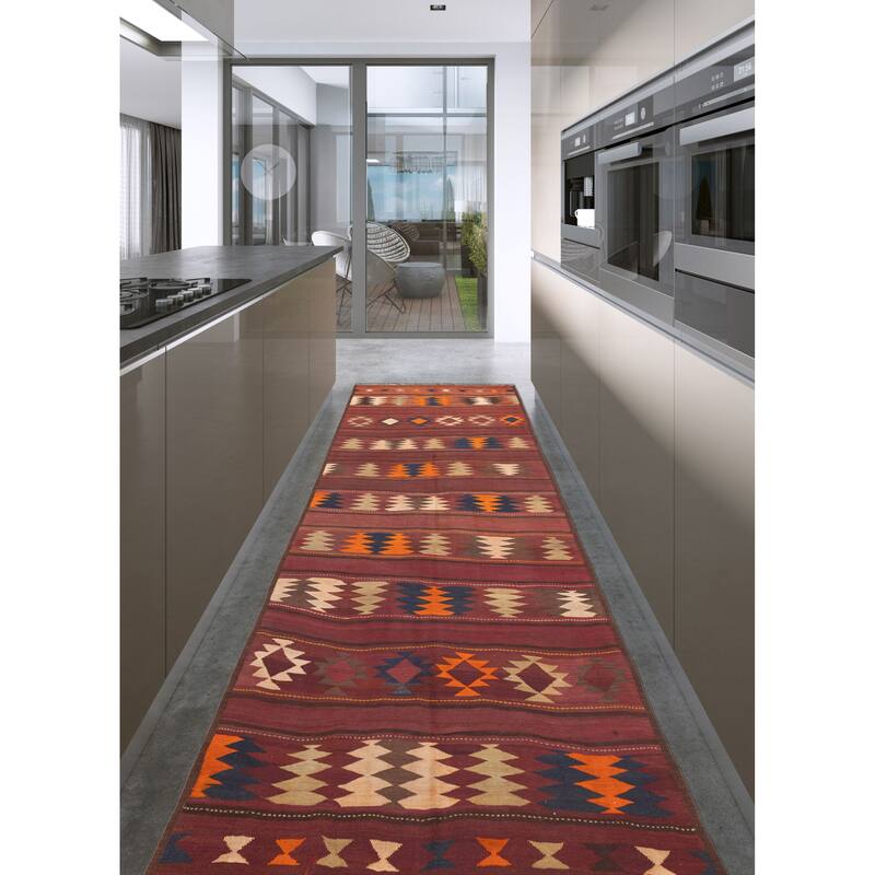 ECARPETGALLERY Flat-Weave Kashkoli FW Dark Red Wool Kilim - 5'9 x 15'5