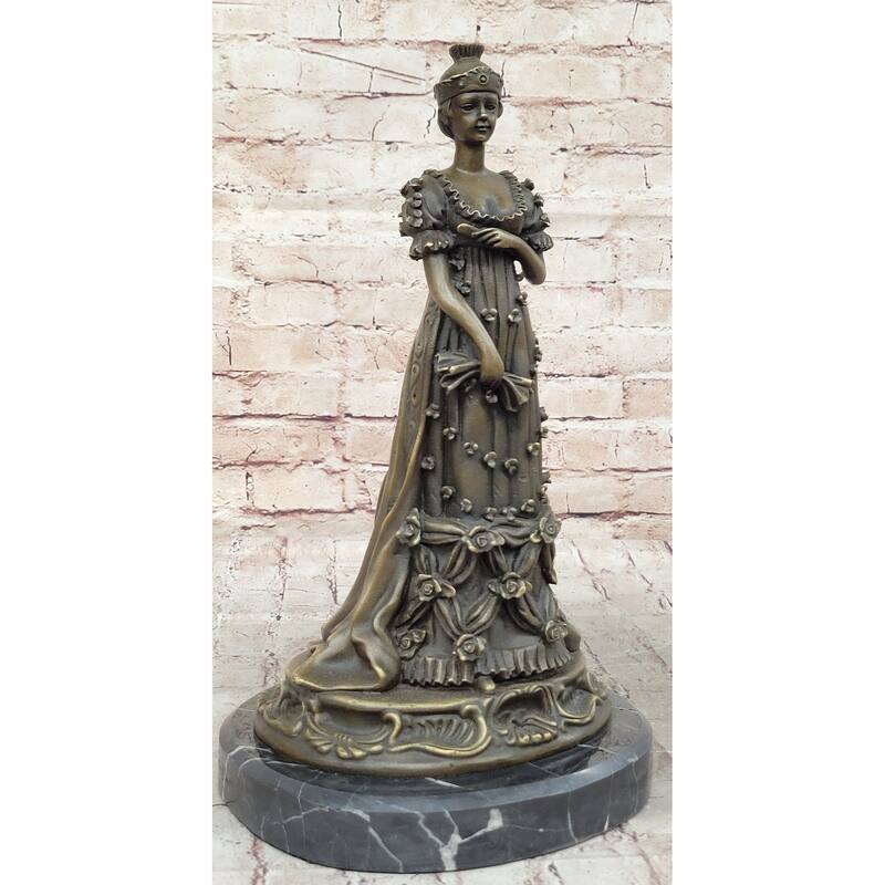 Art Deco Bronze Sculpture Of Queen In Floral Dress - Female Figure By Milo