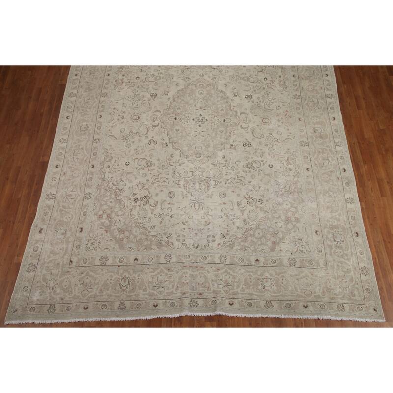 Hand Knotted Oriental 100% Wool Carpet Traditional Floral Beige & Ivories Kashan Area Rug - 12' 3'' X 9' 6''