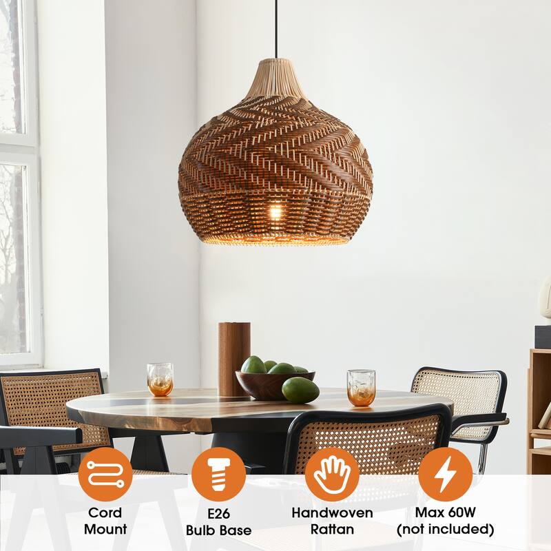 18.9" Farmhouse Natural Caged Handwoven Rattan Pendant Light - 18.9" D x 18.9" W x 62.99" H