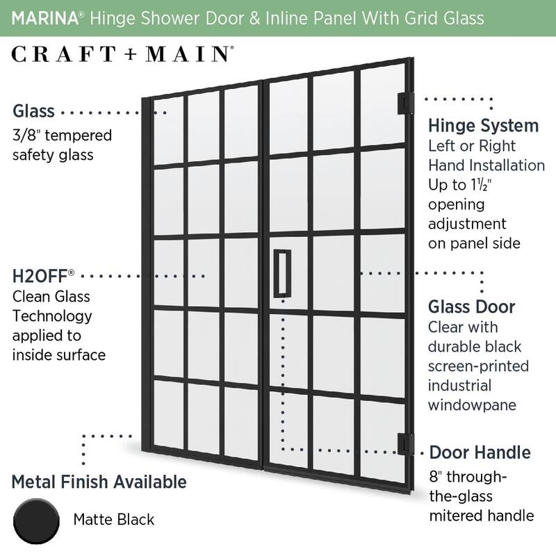 CRAFT + MAIN MRHG6074-GR Marina 74" High x 60" Wide Hinged Frameless